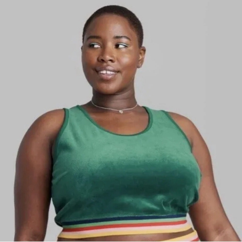 NWT Wild Fable Green Velour Cropped Tank Top